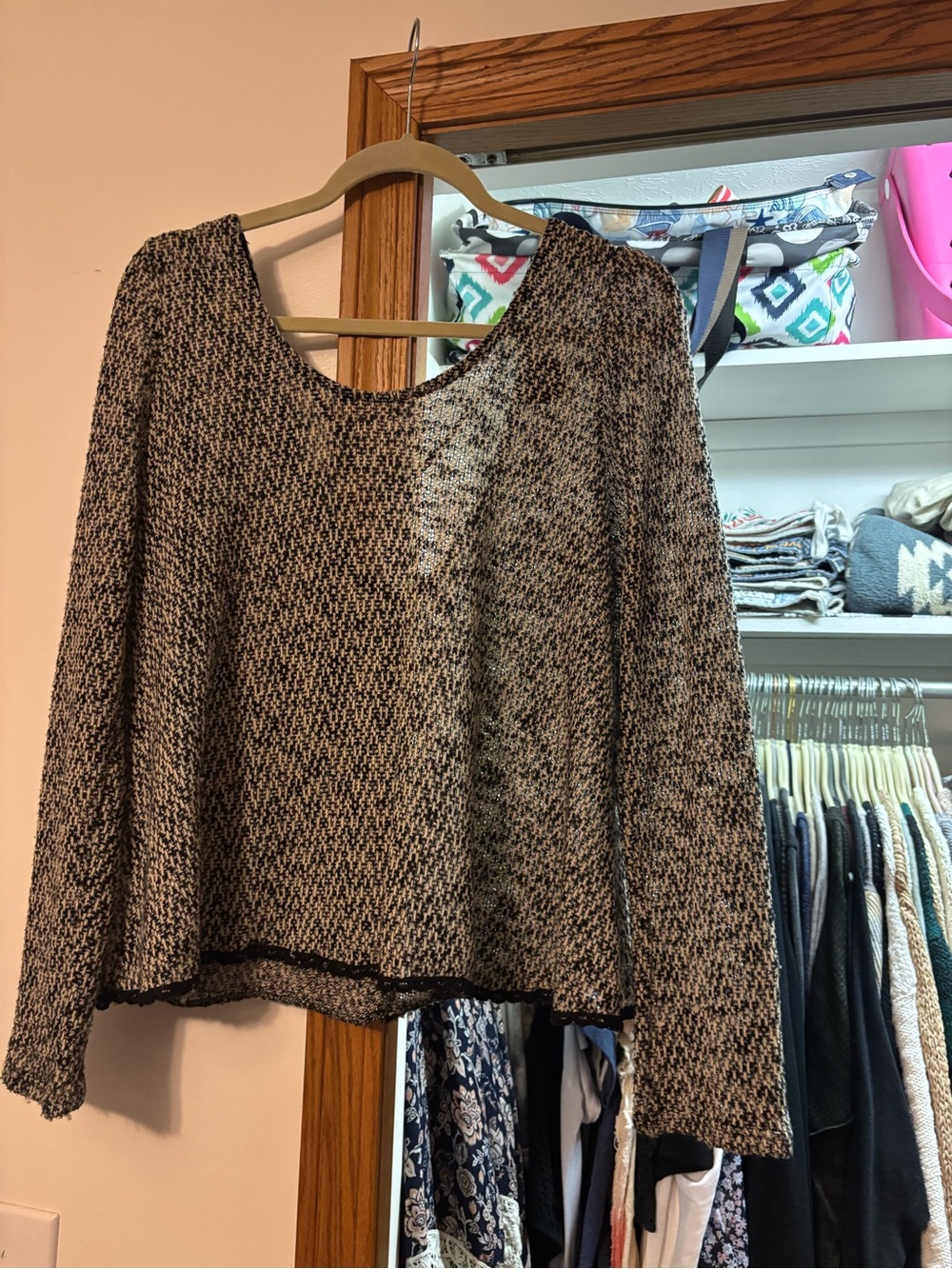 Daytrip Black and Cream Marled Crew Neck Sweater